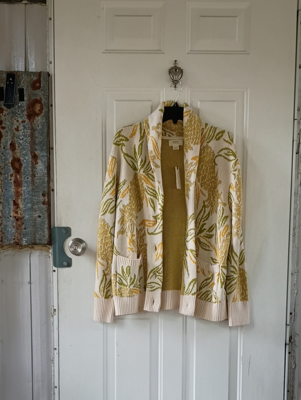 New ANTHROPOLOGIE MAEVE Pineapple Cream Mustard Olive Knit Cardigan